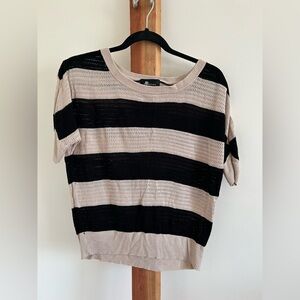 AB Studio Black and Cream Striped Short Sleeve Top